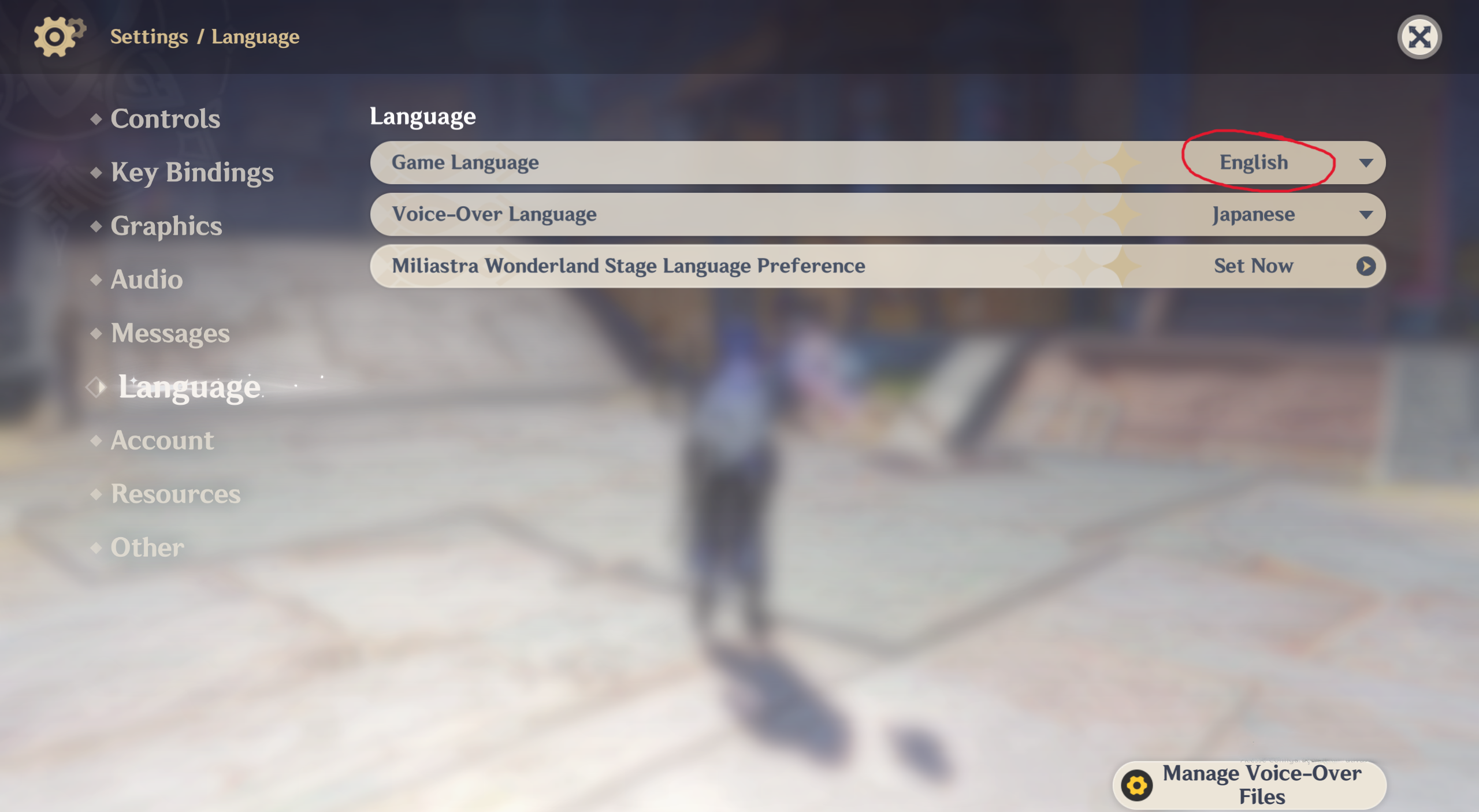 Language settings